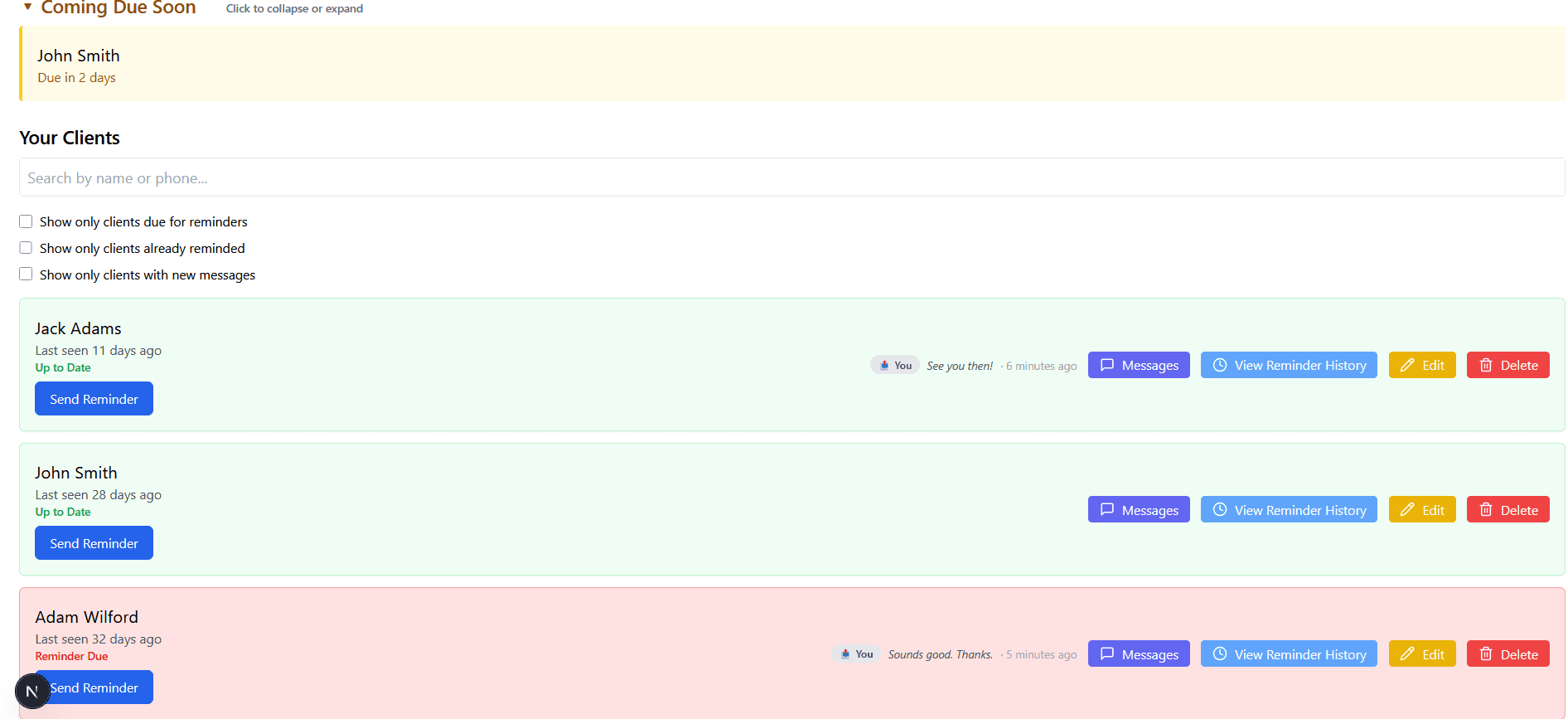 DueSoon Dashboard - Client List